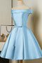 Light Sky Blue Homecoming Dress, Satin Short Simple Sweet 16 Dress GM426