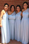 Light Blue Chiffon One Shoulder Long Bridesmaid Dresses PB152