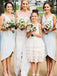 light blue v neck sheath asymmetry ruched short bridesmaid dresses