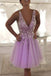 lavender beaded homecoming dresses tulle v neck freshman hoco gown
