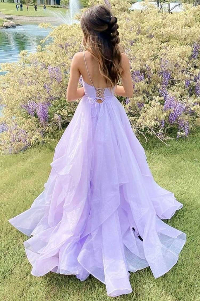 lilac sparkly prom dresses long v neck formal evening dresses