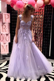 lilac sweetheart straps applique tulle long prom dress princess evening gown