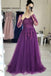 long sleeves purple tulle prom dresses lace applique long formal gown