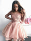 A-Line V-neck Lace Applique Long Sleeves Graduation Homecoming Dress MP1117