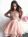 a line v neck lace applique long sleeves graduation homecoming dress