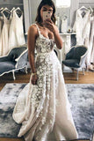 Luxury Scoop 3D Flower Tulle Wedding Dresses, Sleeveless Bridal Gown with Floral PW485