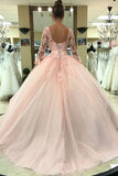 sweeet 16 ball gown long sleeve appliques prom quinceanera dresses