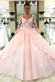 Sweeet 16 Ball Gown Long Sleeve Appliques Prom Quinceanera Dresses MP1197