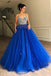 ball gown tulle beaded bodice prom dress royal blue quinceanera dress