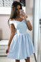 Simple A-Line Blue Homecoming Dress, Off Shoulder Graduation Dresses, GM416