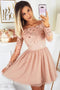 Lace Long Sleeve A-line Homecoming Dresses, Off-Shoulder Tulle Sweet 16 Dress GM413