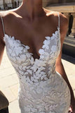 spaghetti strap vintage mermaid lace appliques wedding dress mw288