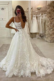 Gorgeous Strap Lace Appliques Wedding Dresses, A-line Wedding Gowns PW425