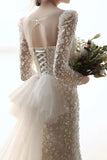 mermaid lace wedding dresses long sleeves tulle train bridal gown