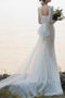 Mermaid Lace Wedding Dresses Long Sleeves Tulle Train Bridal Gown PW446
