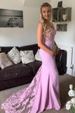 Mermaid Light Purple Prom Dresses With Lace Train, Long Pageant Party Dress GP376