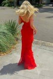 Mermaid Red Chiffon Ruffles Long Prom Dress, Evening Dresses with Cascading Frills GP481