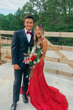 Mermaid Sequin Red Long Prom Dresses, Sparkly Formal Gown GP354