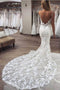 Mermaid Spaghetti Straps Backless Lace Wedding Dresses, Lace Bridal Gowns PW501