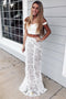 Off-Shoulder Mermaid Lace Prom Dress, Two Piece Ivory Long Evening Dress MP1163