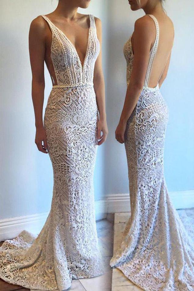 mermaid lace wedding dress backless long beaded lace bridal gowns