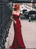 burgundy off the shoulder mermaid simple long prom dress