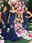 Mermaid Navy Blue Bridesmaid Dresses Styles Styles Appliques Beading PB157