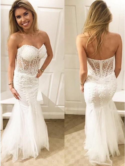 sweetheart mermaid tulle long prom dress with appliques
