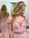 off shoulder pink mermaid graduation dress two piece floral beading long prom dress