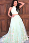 Halter Sleeveless Two Piece Floral Long Prom Dresses MP973