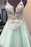 mint green short homecoming dress with appliques tulle graduation dress