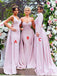 mismatched styles mermaid overskirt pink bridesmaid dresses