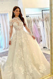 modest lace long sleeves wedding dresses ball gown lace bridal dress