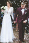 Modest A-Line V-Neck Lace Long Sleeves Chiffon Wedding Dress PW253