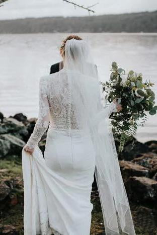 Modest Long Sleeve Lace Wedding Dresses Mermaid Rustic Bridal Gown PW427