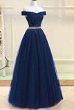 Modest Off-Shoulder A-Line Tulle Prom Formal Dress With Beading MP762