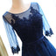dark blue long prom dress half sleeves wedding party dress