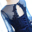 dark blue long prom dress half sleeves wedding party dress