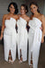 modest sheath ruffles satin beach peplum long white bridesmaid dresses with split