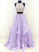 modest organza prom dress with ruffles two piece beading formal dress
