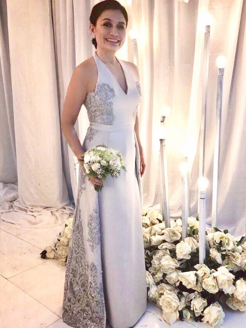 elegant halter v neck long mother of the bride groom dress with appliques wm101