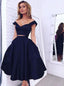 Dark Navy Two Piece Off-the-shoulder Mid-Calf Prom Dress MP1075
