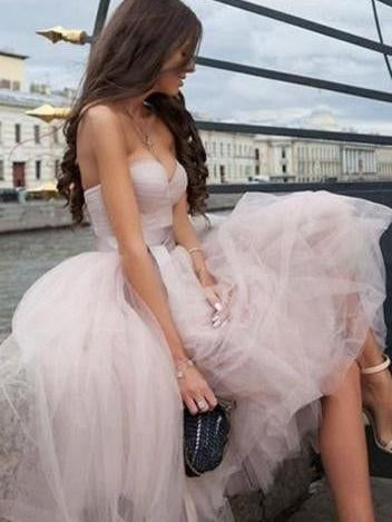 strapless short prom dress a line sleeveless pearl pink party dress