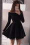 Long Sleeve Black Homecoming Dresses Off Shoulder Short Prom Dress GM70