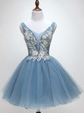Princess Dusty Blue Floral Homecoming Dress, Cute Short Graduation Dress GM89