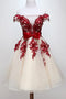 Chic Off Shoulder Short Sweet 16 Dress, Homecoming Dress With Burgundy Beaded Appliques GM83