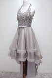Sparkly Halter Sequins Bodice High-Low Prom Dress Tulle Homecoming Dress GM82