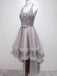 sparkly halter sequins bodice high low prom dress tulle homecoming dress