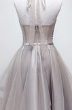 sparkly halter sequins bodice high low prom dress tulle homecoming dress