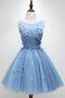 Handmade Bow Light Blue Homecoming Dress, Tulle Graduation Dress GM86